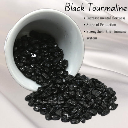 Black Tourmaline Pre Drilled Crystal Crushed Chips Beads for Bracelets Making, DIY Handmade Natural Healing Crystals (25 Inch Strand)