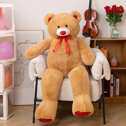 WENMOTDY Giant Teddy Bear 4ft Stuffed Animal Big Teddy Bear Plush with Red Ribbon Bow and Paw Pads Plush Toy for Girlfriend Lover Mom Kids Anniversary Valentines Birthdays Gifts 48 inch Tan