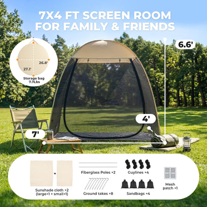 Alvantor® Pop Up Screen House Tent, 7'x4' Instant Camping Screen Room, Screen Gazebo Canopy for Patios/Deck/Backyard, Portable Mesh Tent with Shade Cloths, Easy Set Up, 2-3 Person