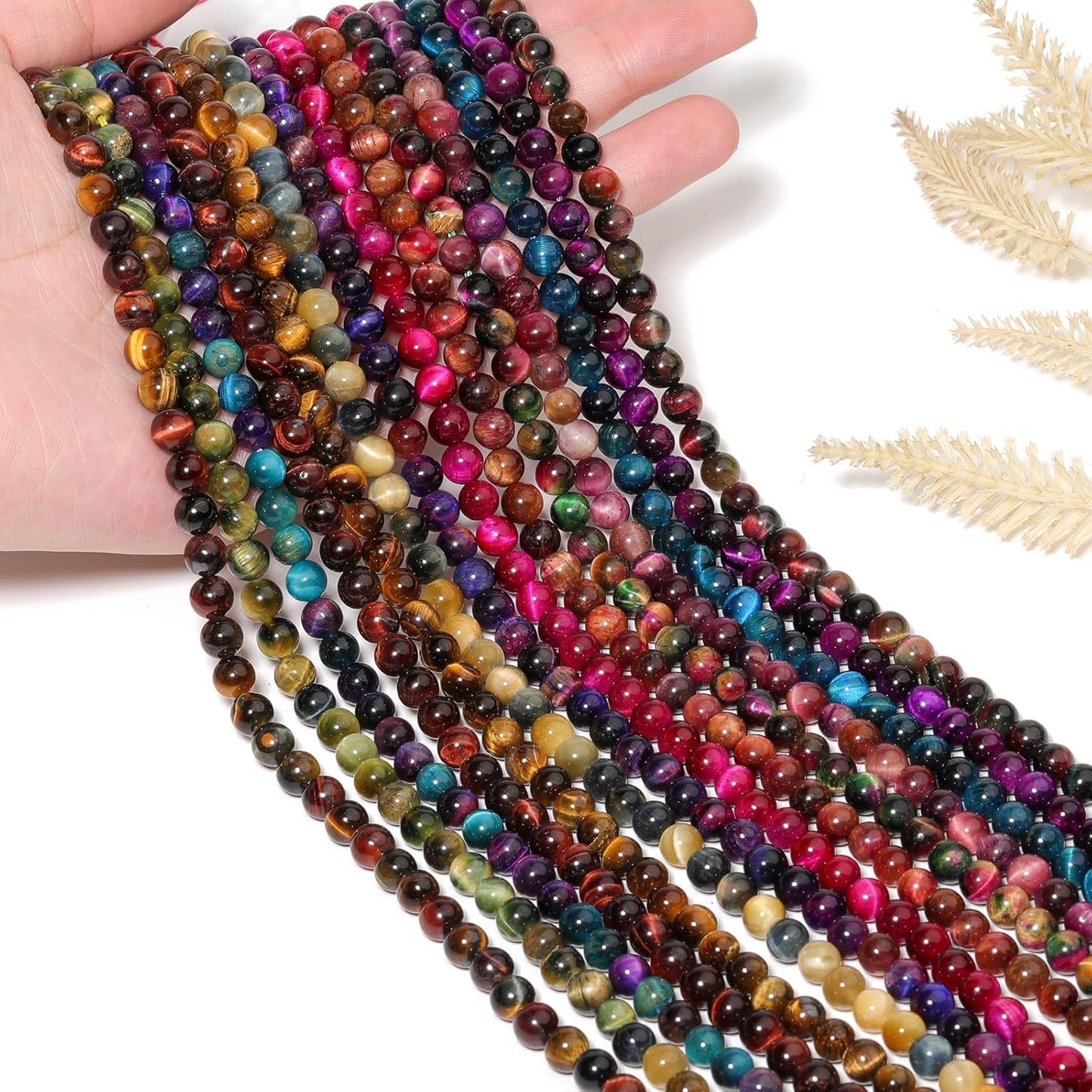 Yochus Natural Tiger Eye Beads, 60Pcs 6MM Milky Way Rose Red Color Enhance Round Loose Stone Bulk, DIY Charm Smooth Gemstone Beads for Jewelry Making