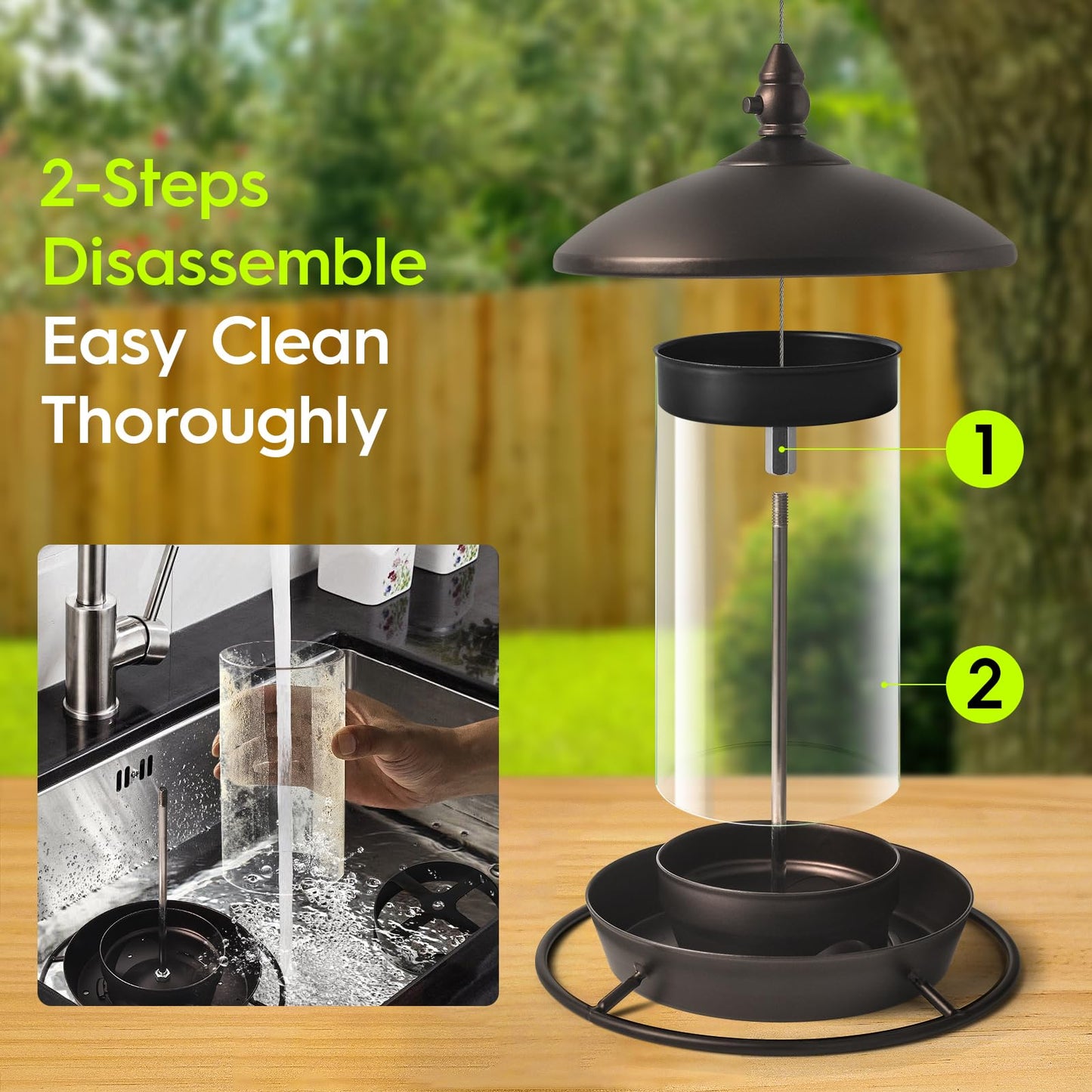 Metal Roof Bird Feeder for Outdoors - 360° Feeding Perch. Green