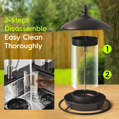 Metal Roof Bird Feeder for Outdoors - 360° Feeding Perch. Green