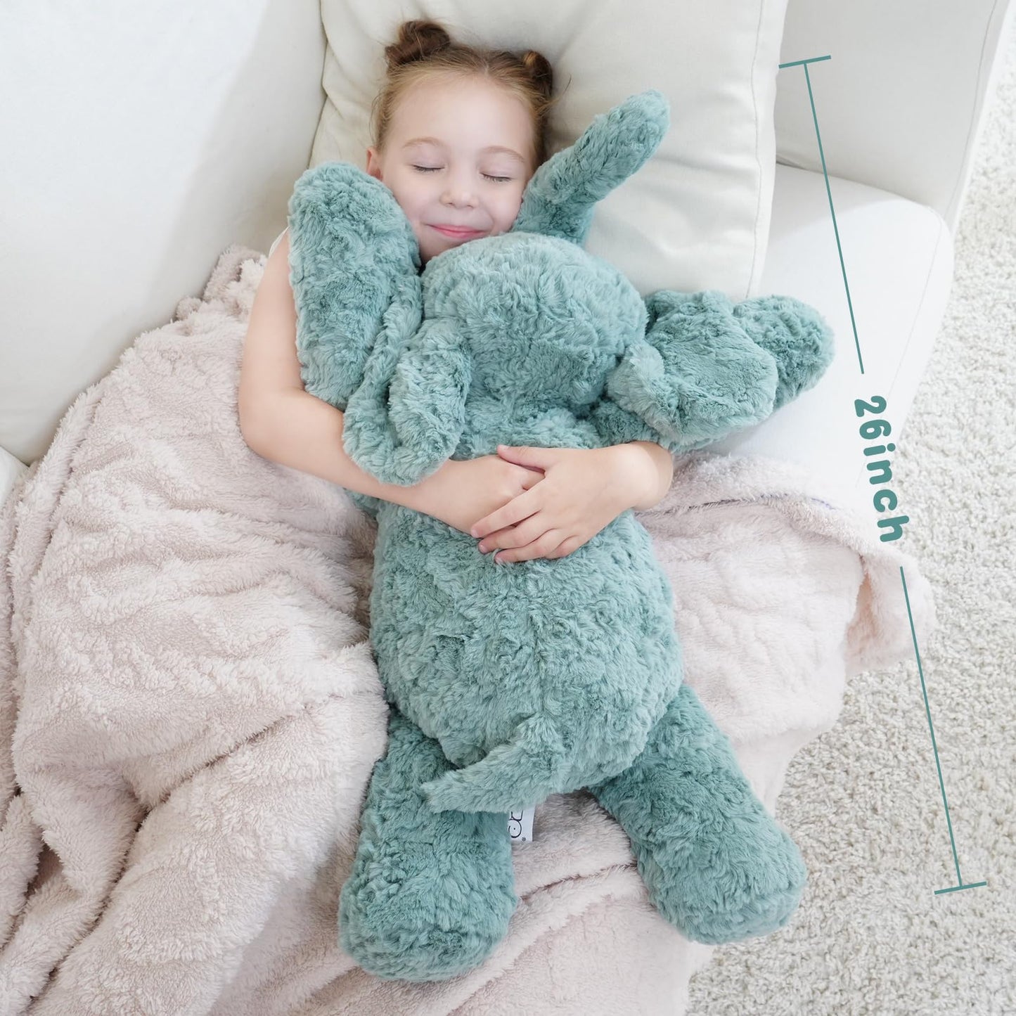 YGZE Weighted Stuffed Animals Elephant Plush Toy, 26 Inch, 4 Pounds, Soft and Huggable Weighted Plush Toy in Sage Green, Ideal Gift for Kids and Adults for Christmas, Birthday, Valentine’s Day