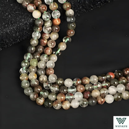 WHNKFB 10mm 50PCS Natural Green Phantom Quartz Round Beads, Smooth Polished Loose Crystal Beads for Jewelry Making Craft - 6mm 8mm 10mm Options with Free Elastic Cord