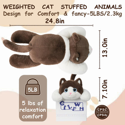 GILFWM Weighted Stuffed Animals Cat - 25" Big Toy Pillow Plushie Gifts for Kids Boys Girls & Adults, 5 lbs Soft Washable Plush Pillowfort
