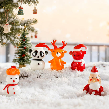 H&D HYALINE & DORA Set of 5 Mini Blown Glass Christmas Figurines Collectible Handmade Art Glass Christmas Figurines Decor for Party Supplies