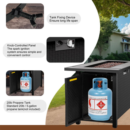 45 inch Propane Fire Pit Table, 50,000 BTU Outdoor Gas Fire Pit Table with Lid, Waterproof Cover, Rectangle Gas Firepit Table for Garden/Patio