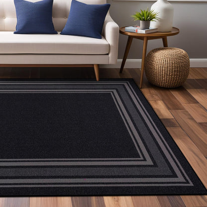 Luul Home Modern Bordered Non Slip Indoor Rugs for Living Room 3x5 Area Rugs for Kitchen, Rug for Bedroom, and Hallway, Stain Resistant Easy Cleaning Non Shedding Black 3 x 5