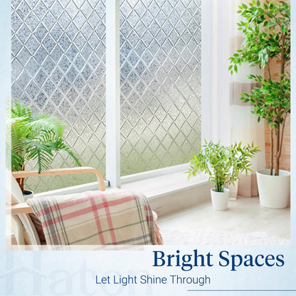 Haton Window Privacy Film Decorative Frosted Glass Window Film, Sun Blocking Stained Glass Clings, Static Cling Removable Stickers for Home Door Coverings, Lattice Pattern 17.5" x 78.7"