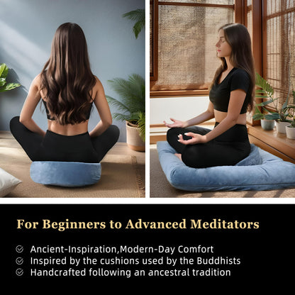 hunnidspace Meditation Cushion Set Zafu & Zabuton – Buckwheat Hull & Memory Foam, Adjustable Floor Pillow for Yoga, Meditation & Sitting, Removable Velvet Cover (Navy Blue)