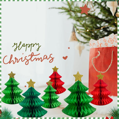 6Pcs Honeycomb Paper Christmas Tree, Table Decorations Christmas Honeycomb Ornaments Tabletop Mini Xmas Trees for Party Supplies Home Decor(Red and Green)