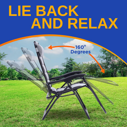 SereneLife Oversized Padded Zero Gravity Lounge Chair, Foldable Outdoor Patio Recliner, Anti Gravity Lawn Recliner with Cup Holder and Side Table for Backyard, Camping, Beach or Outdoor Relaxation