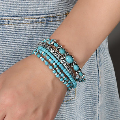 Long tiantian Western Turquoise Bracelet Chic Outfits for Women Boho Native Jewelry Beaded Bracelet Stack Summer Inspired Clothes Concho Country Concert Outfits
