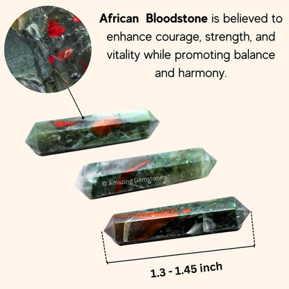 Amazing Gemstone African Bloodstone Crystal Points Bulk Healing Crystals and Stones - Pack of 3 Double Terminated Healing Wand Point Bulk Crystals for Crafts, Crystal Grid, DIY - Premium Crystals