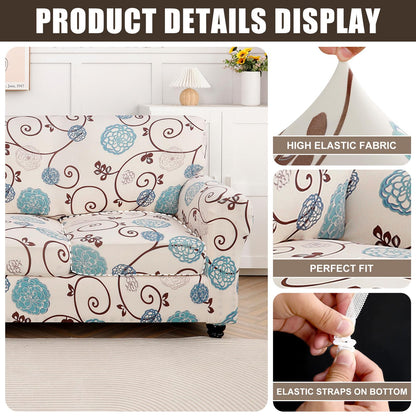 SearchI Stretch Sofa Cover Printed Couch Covers, Floral Pattern 2 Piece Armchair Slipcover with Separate Chair Cushion Cover, Washable Furniture Protector for Living Room(Armchair, Ball Flower)