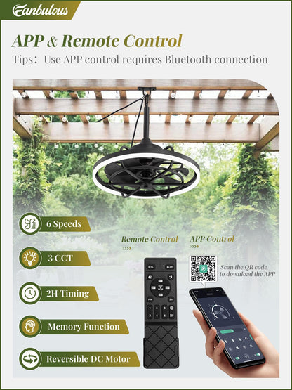 Fanbulous Outdoor Ceiling Fans with Light for Patios, 20" Weatherproof Plug in Ceiling Fan, Gazebo Fan Remote&APP Control, 3CCT Dimmable,Caged Ceiling Fan with Hanging Hook for Porch, Pergola,Canopy
