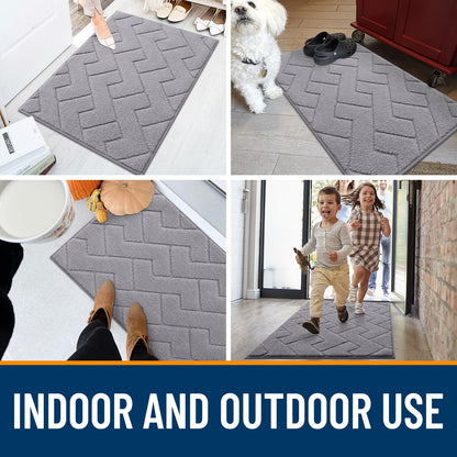 OLANLY Indoor Door Mat, 32x20, Dirt Resistant and Absorbent, Sturdy Non-Slip Rubber Backing, Easy to Clean, Washable Low-Profile Doormat for Entryway, Medium Gray