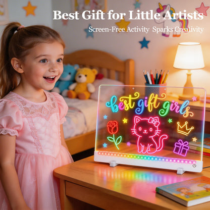 Led Drawing Board for Kids, 16.5IN Light Up Writing Tablet, Doodle Glow Dry Erase Drawing Pad with 11 Light Effects, Birthday Kindergarten Graduation Gifts for Kids Girls Teens, Stencils & 12 Markers