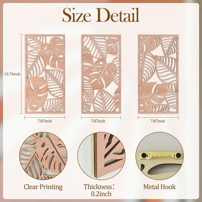Tropical Decor 3D Wood Wall Art Set of 3, Carved Palm Tree Coastal Wall Decor, Hawaiian Wooden Wall Art for Bedroom, Bathroom, Living Room (Palm Leaf Cutout - 15.7 x 7.87 inch)