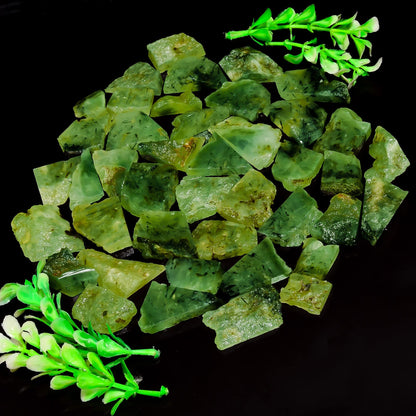 Natural Prehnite Raw Slice Gemstone- Healing Crystals for DIY Jewelry Making -Loose Natural Cabochon -Perfect for Crafting Unique Jewelry Designs (5 pcs, 25-35 mm)
