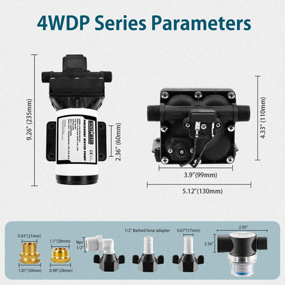WASSERMANN RV Water Pumps Pressure Pump 115V AC with Pressure Switch, Self-priming Water Pump 5.0GPM 55PSI, Fresh Water Pump for RV Kitchen Barthroom Marine Yacht Garden Diaphragm Pump