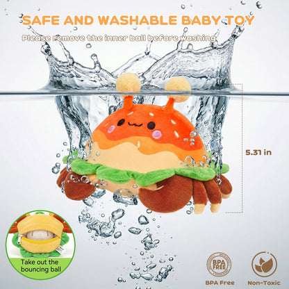 JoyCat Baby Toys 0-18 Months, Musical Crawling Crab Plush Toy - 38 Songs & Recording Feature, Bouncing Tummy Time Toy, Sensory Toys with Crinkle & Textures for Newborn Boys Girl Shower Gifts