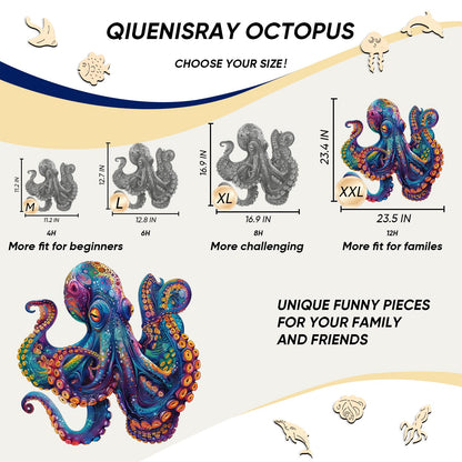 Qiuenisray Wooden Puzzles for Adults 1000 Pieces, Octopus Ocean Jigsaw Puzzles, FSC Certified Unique Shape Adult Puzzles Pieces, Wall Decor for Family Game 23.4x23.5 in