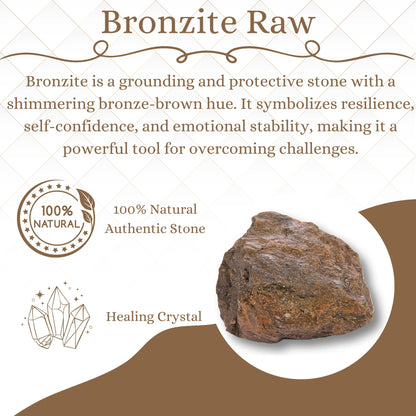 ANAYA AGATE Bronzite 2 Pcs Raw Crystals Rough Gemstones w/Authenticity Card, Velvet Pouch - Large 1.25–2.0" Raw Stones for Tumbling, Cabbing, Polishing, Cutting Natural Healing Crystals for Home Decor, DIY Stones