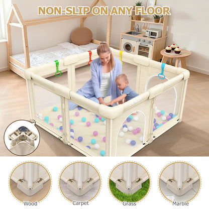 OCATO Baby Foldable Playpen: Playpen for Babies and Toddlers Baby Play Pen Gate Portable Playpen Fence Indoor Outdoor Kids Safety Area Travel Play Yard Babies Essentials Pack n Plays (50" × 50")