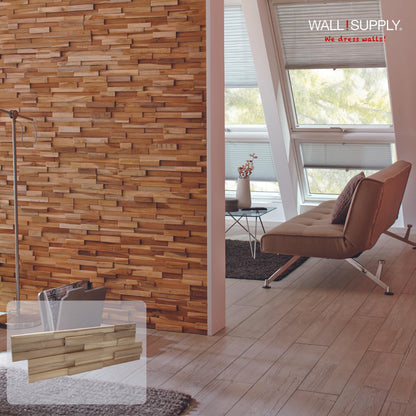 Wall!Supply 3D Wall Panels – Reclaimed Modern Asian Teak Wood – Home Decor Wallpaper Alternative for Living Room, Bedroom & Office – Easy DIY Installation – 10 Pack, Covers 9.6 Sq Ft