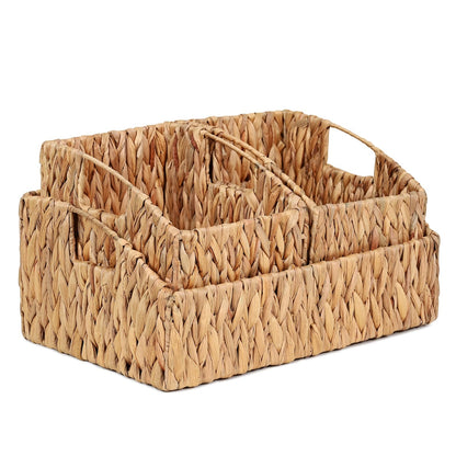 Ollieroo Rattan Storage Baskets, Handwoven Wicker Storage Bins with Built-in Handles, Storage Container Baskets for Shelves, Bedroom, Bathroom, Laundry Room or Kitchen(Natural)