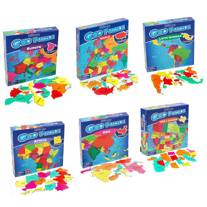 GeoToys GeoPuzzle, Country Jigsaw Puzzles Set of 6, Geography Game & Map Puzzle, Educational Games & Kids Learning Activities, Puzzle Gifts for Children Ages 6-9, Fun Learning Toys for Kids