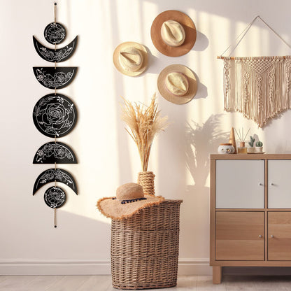 BBTO Boho Wall Decoration Moon Phases Wall Art Stars Moon Decoration Minimalist Room Wooden Gothic Witchy Door Pediments Hanging Sign(Black, White)