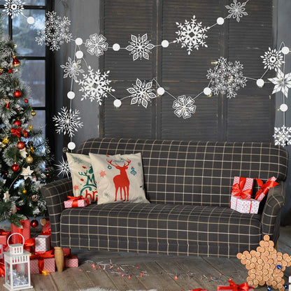 Konsait 16.4ft Winter Snowflake Hanging Garland Christmas Decoration, 2 Strings Snowflakes Ornaments Garland for Christmas Winter Wonderland Holiday New Year Party Home Decorations Supplies