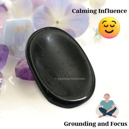 Amazing Gemstone Black Tourmaline Worry Stone, Healing Crystals - Piedra Crystal Fidget for Gift, Meditation, Calming, Relaxation, Stress Relief