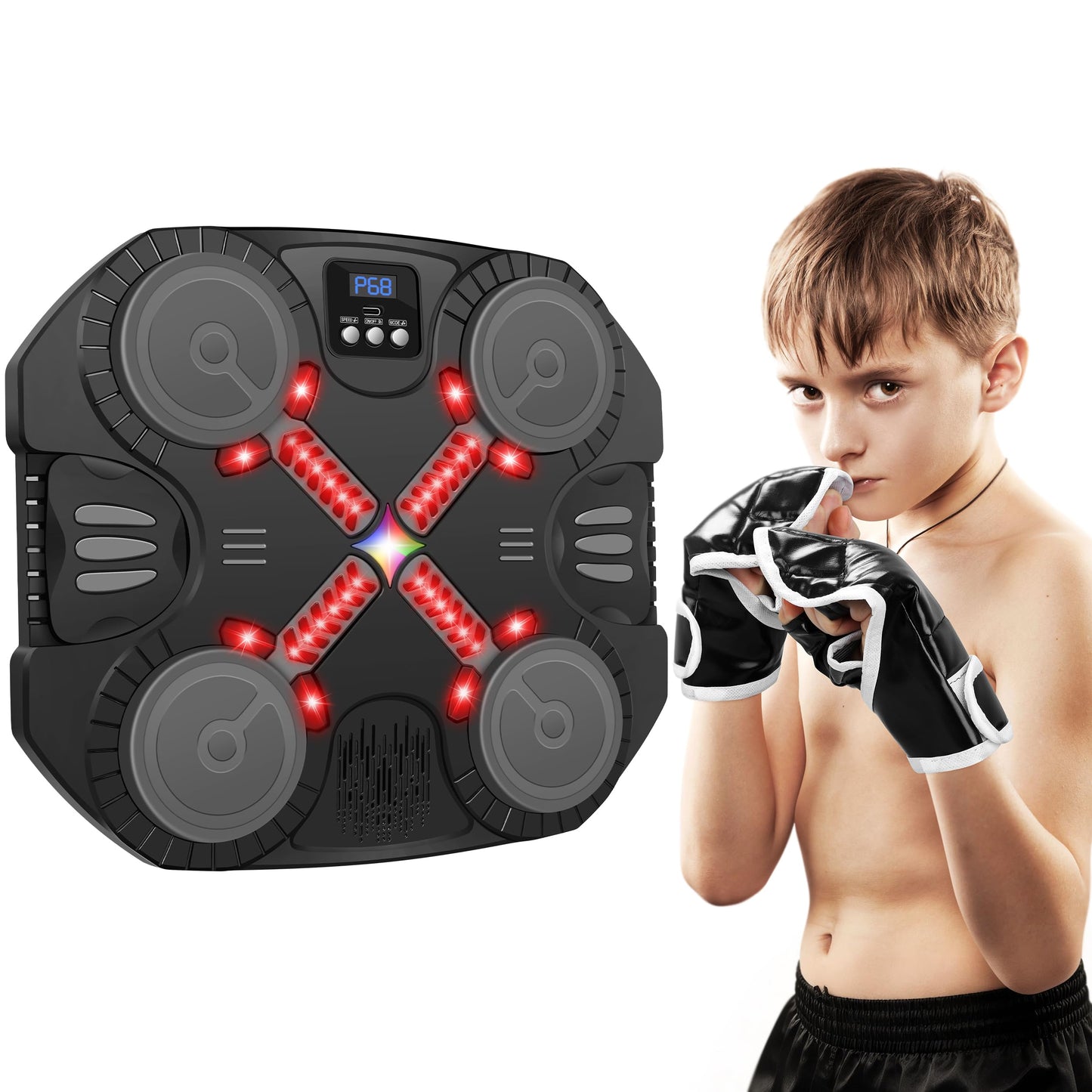 Music Boxing Machine Sport Toys for Kids,Wall Mounted Bluetooth Smart Punching Target,Training Pad Toy with Boxing Glove,Ideas Toys for Boys Girls Kids 3 4 5 6 7 8 9 10 11 12+ Years Old (Black)