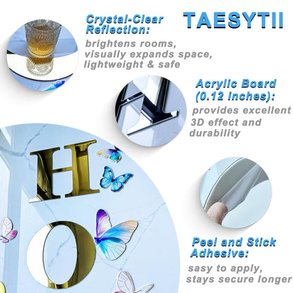 Taesytii Home Letters Sign Wall Decor Living Room Gold Acrylic Mirrors Art Wall Stickers Peel and Stick Wall Decals Modern Decoration Pictures for Living Room Entryway Dining Room Murals
