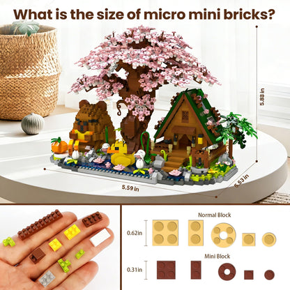 Capybara Cherry Blossom Bonsai Tree House Building Sets for Adults & Kids - 2280PCS Micro Mini Blocks, Artificial Flower for Desk, Office, Home Decor, DIY Arts & Crafts Kits, Ages 8+ Girls & Boys Gift