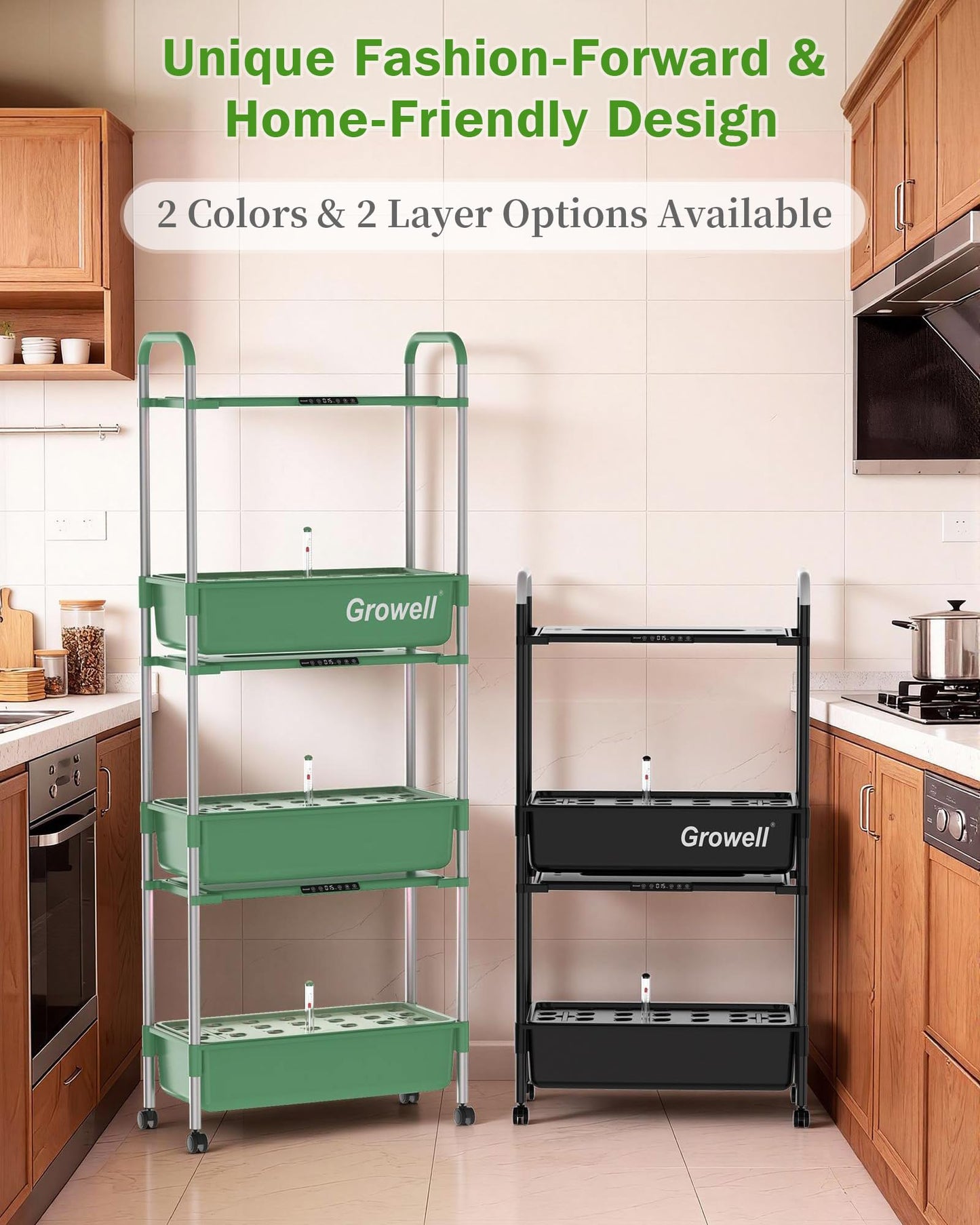 Growell Large Hydroponics Growing System Kit, Vertical Indoor Herb Garden Kit with LED Grow Light & Independent Water Pump, 42L Movable Indoor Planter Perfect Gardening Gifts (3 Tier-81 Pods Green)