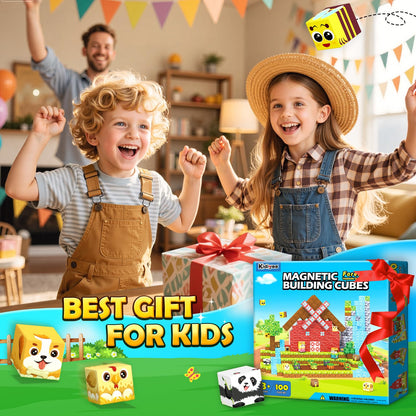 Magnetic Blocks, Build Mine Magnet World Forest Farm Edition, Magnetic Building Blocks for Kids Ages 4-6 6-8 8-12, Sensory STEM Toys for Boys & Girls