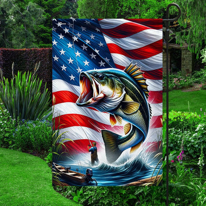 American Flag-Bass Fishing American Flag MLN2930F, Garden Flag (11.5" x 17.5")-USA Flags Premium Polyester-Decorative Indoor Outdoor Flag