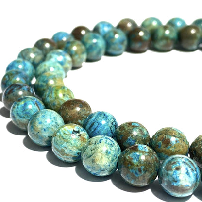 ABCGEMS Chihuahua Aqua Calsilica Jasper Beads from Mexico (Gorgeous Matrix - Mohs Hardness 6) DIY Jewelry Making Beading Supplies - Smooth Round 10mm