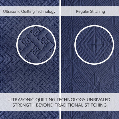 FLYMME Quilts Queen Size - Ultra Soft Navy Blue Quilt Lightweight Microfiber Bedspreads, Classic Basket Weave Pattern Bedspread Bed Coverlet 3 Pieces for All-Season (1 Quilt, 2 Pillow Shams)