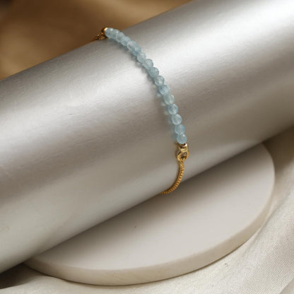 Gempires Birthstone Bracelets for Women, March Birthstone Jewelry, Aquamarine Gemstone Bolo Bracelet, 14k Gold Plated Chain (6-9 inch Adjustable Length)