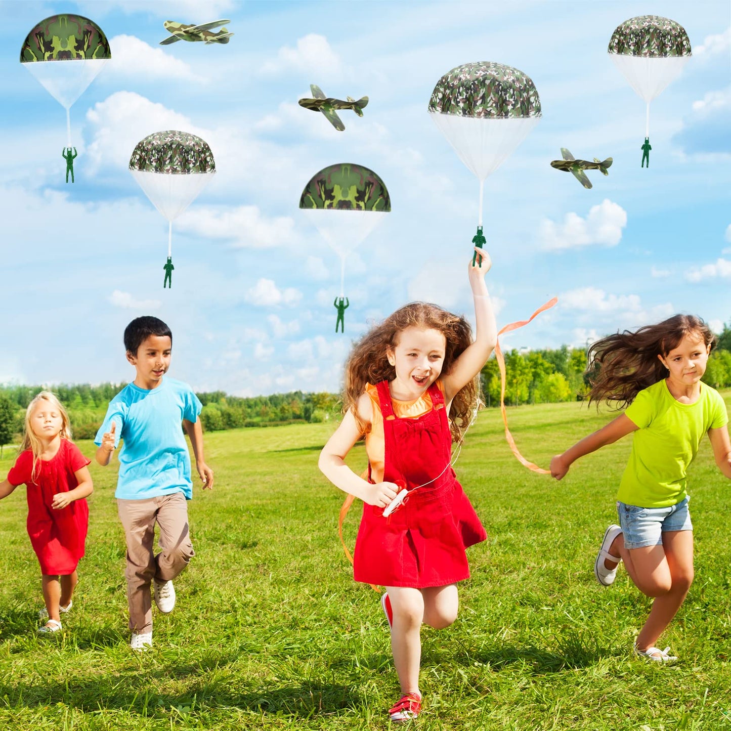 Jerify 20 Pcs Parachute Toys and Camouflage Foam Airplanes Set, Parachute Army Men Toys for Kids Army Hand Throwing and Foam Glider for Boys Gifts Outdoor Party Favors (Camouflage)
