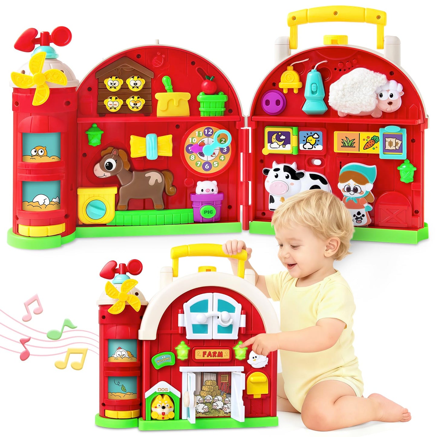 Montessori Farm Busy Board, Motor Skills Developmental Toys for 1 2 Year Old Boy Girl Gifts, Early Educational Toy for Toddlers 1-3, Christmas Birthday Gift for 12-18 Months, Sensory Board Toy for 1+