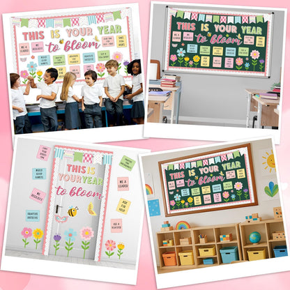 Spring Bulletin Board Decorations Positive Flower Butterfly Paper Cutouts Inspirational This is Your Year Bulletin Board Set Spring Bee Floral Poster for School Class Chalkboard Wall Decoration Favor