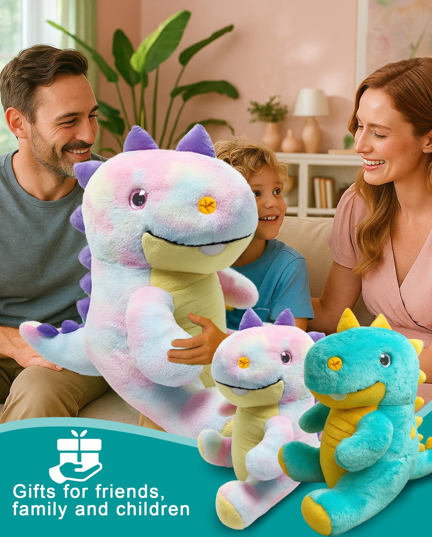 Dinosaur Large Stuffed Animals, 23" Cozy Soft Hug Doll, 3.7lbs Weighted Stuffed Animals, Giant Plush Toy, Soft Kawaii Plushie Gifts for Adults, Kids Boy/Girl Birthday, Christmas & Holidays(Pink)