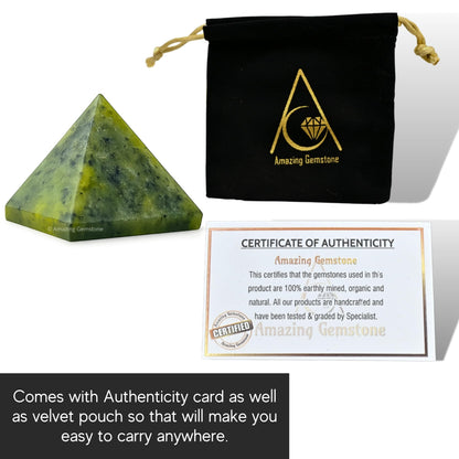 Amazing Gemstone Green Jade Pyramid Crystal Healing Stones - 1" Great Pyramid Figurine of Natural Stone Pyramid for Meditation, Reiki, Chakra Balancing and Crystal Pyramids Grid
