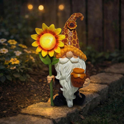 Lyeasw Solar Garden Gnome Statues with Sunflower Light - Outdoor Yard Decor - Honey Pot Gnome Figurines for Patio Lawn Walkway & Backyard, Unique Welcome Garden Gifts for Mom & Grandma